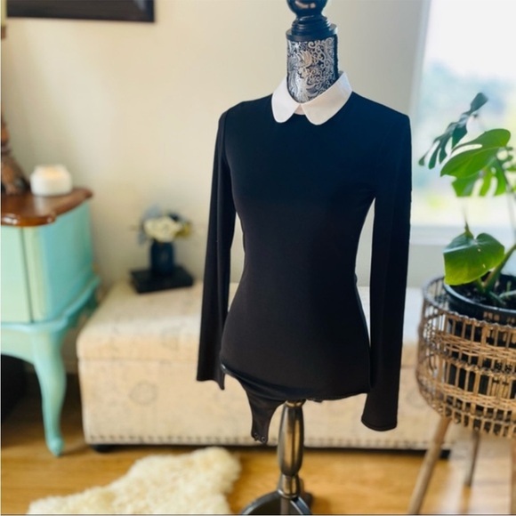 Alice + Olivia Black Sascha Peter Pan Collared Long Sleeve Bodysuit Size S - Picture 5 of 6